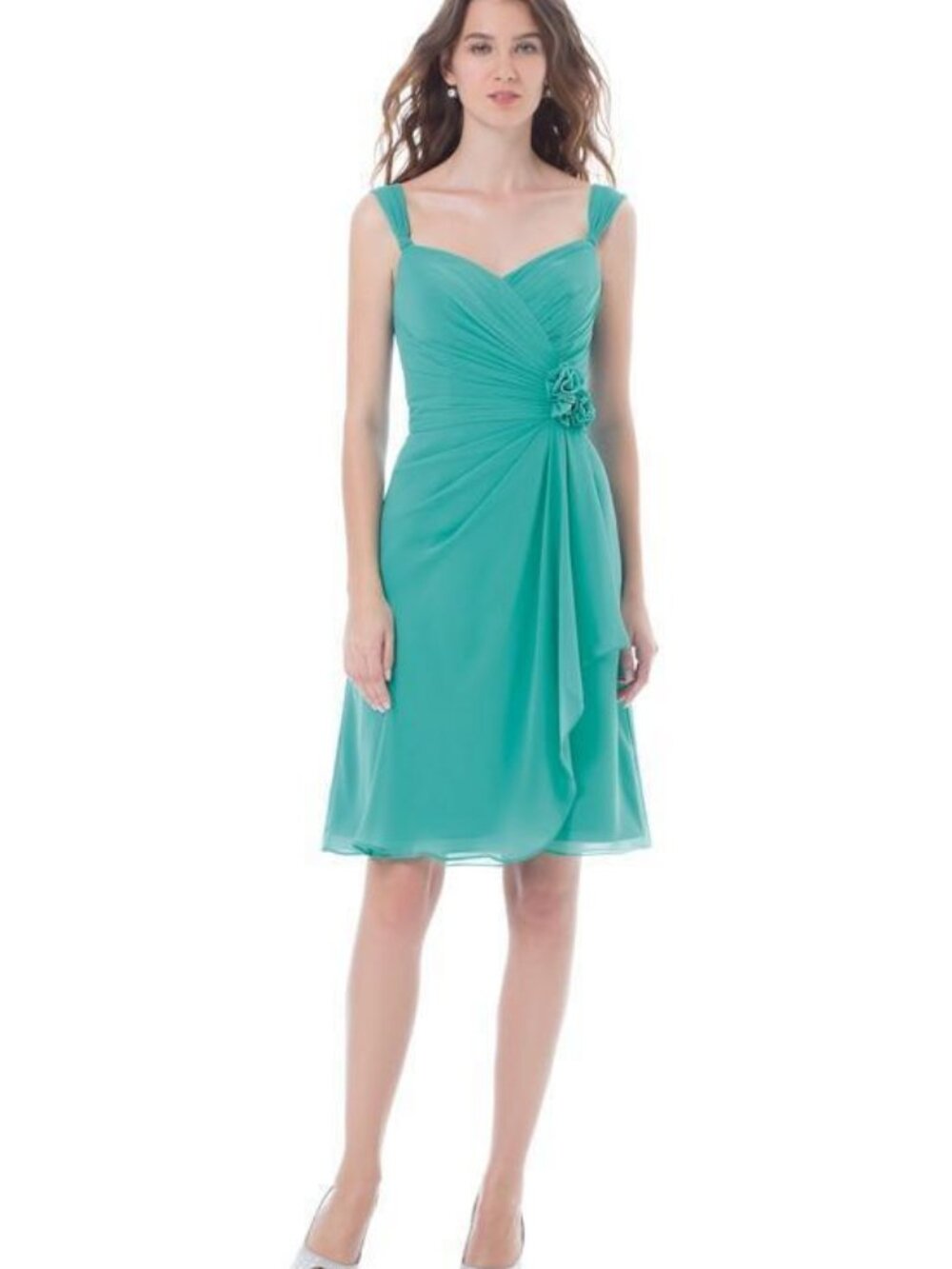 Bill Levkoff 474 Bridesmaid Dress Glacier Green Sleeveless V-Neck Chiffon Short